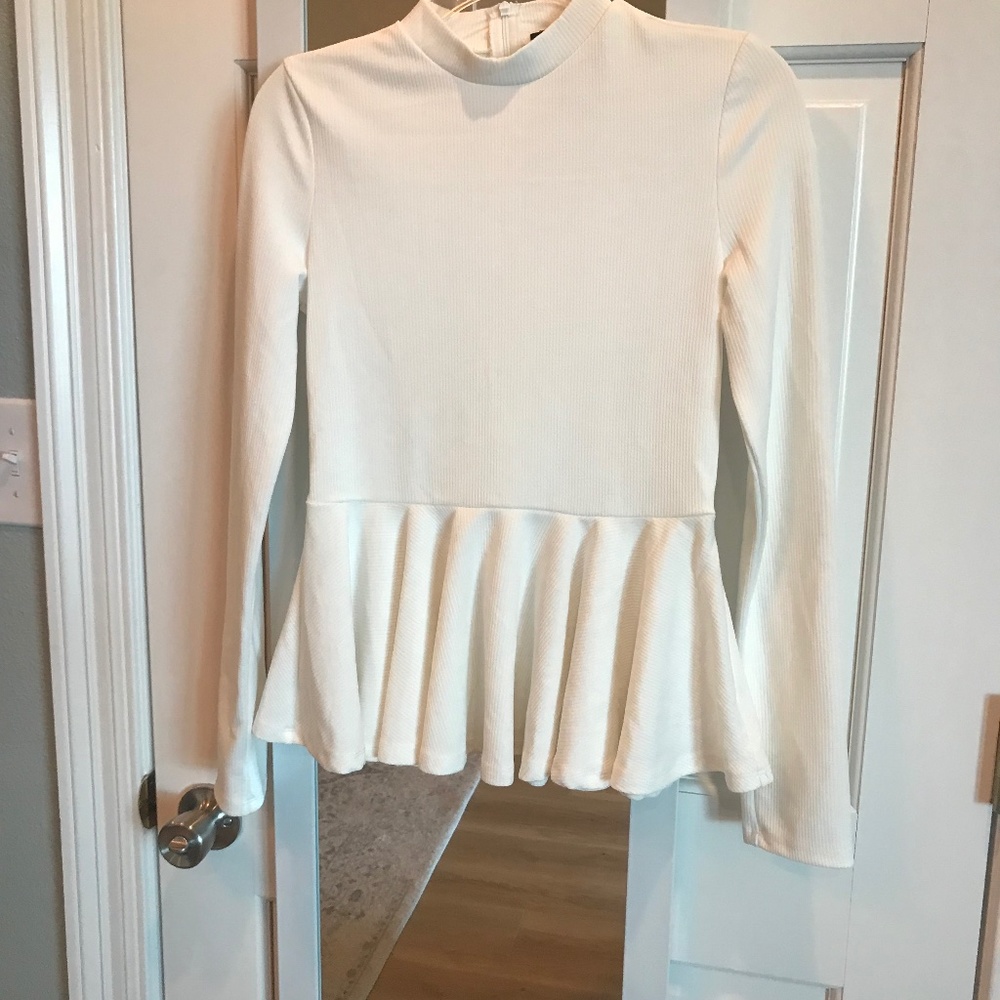 White peplum zip back top